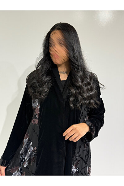 Tori Velvet Abaya with Chiffon Embellishments