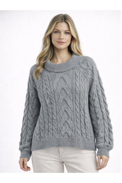 WOMENTİ Soft Textured Hair Braided Sweater