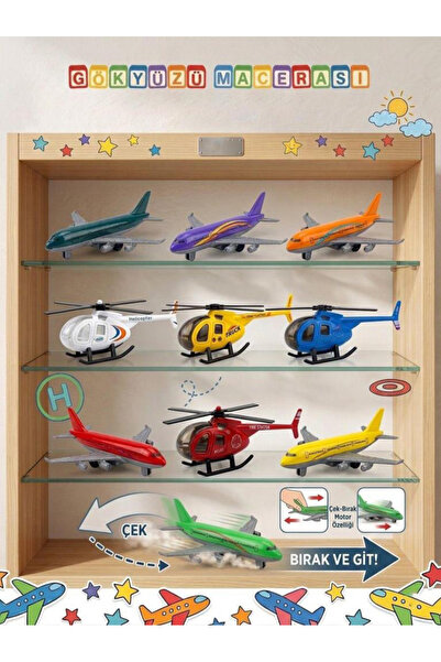 Tıfıl Toys Gökyüzü Macerası 8cm 10 Parça Çek Bırak Motorlu Uçak ve Helikopter...