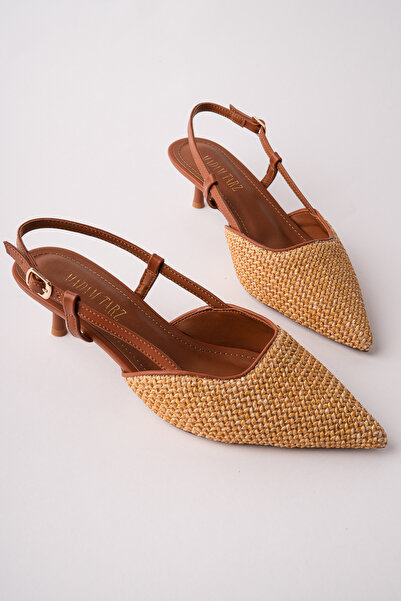 Madam Tarz JBR-F80 Ψάθινα παπούτσια με λεπτό τακούνι και ζώνη