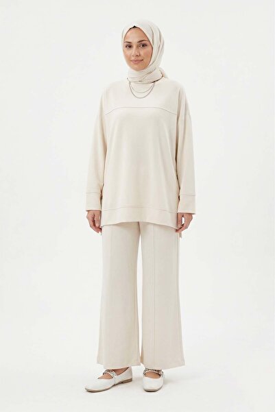 Lale Butik Snap Detail Trouser Suit 17118 Beige