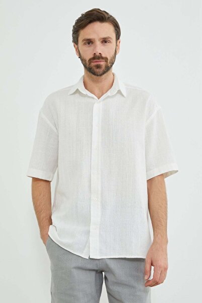 Fulla Moda Cămașă cu mânecă scurtă cu aspect de in