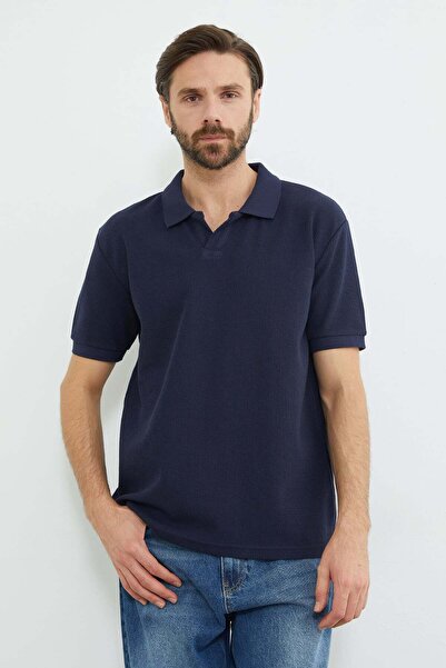 Fulla Moda Corded Fabric Polo Neck Knitwear T-Shirt