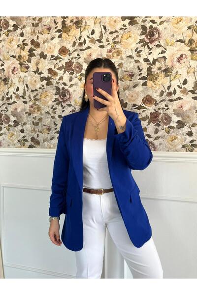 AVŞİN Kadın Kolları Büzgülü Vatkalı Belden Oturan Blazer Ceket