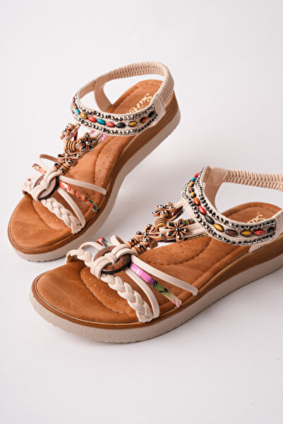 Madam Tarz SPR-361 Σανδάλια με ίσια σόλα και χάντρες