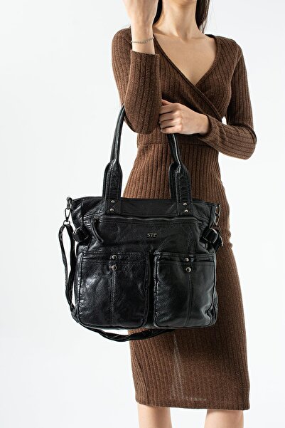 571 Collections Çanta Δερμάτινη τσάντα πολλαπλών θέσεων, ώμου και χειρός, μαύ...