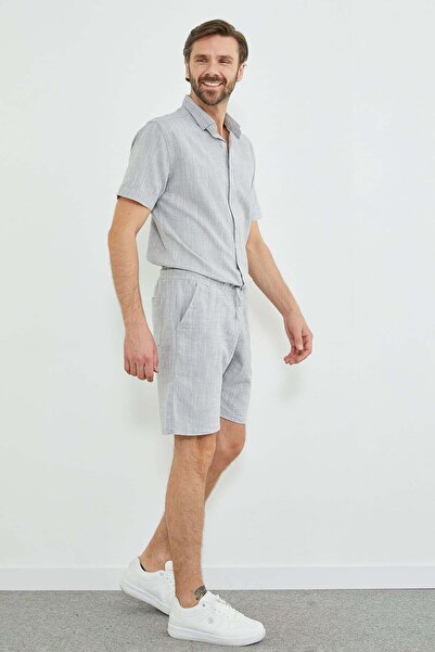 Fulla Moda Σορτς με ελαστική μέση, λινή όψη και τσέπες