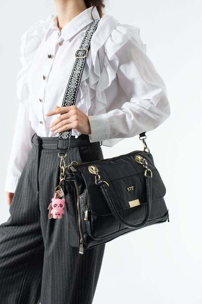 571 Collections Çanta Washed Leather Multi-Pocket Shoulder Bag Black Model: (...