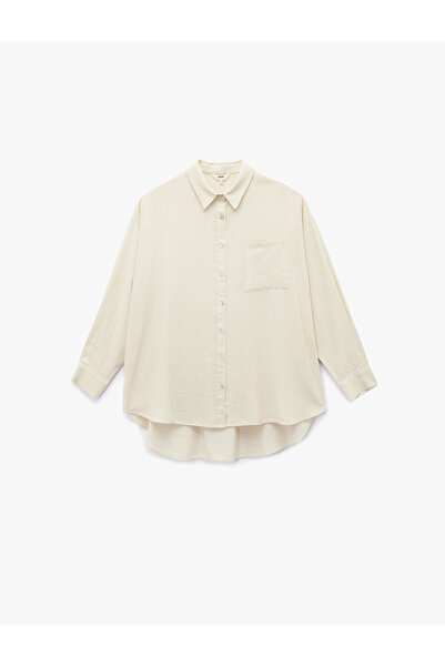 Koton Άνετο μακρυμάνικο λινό πουκάμισο παραλίας με λεπτομέρεια τσέπης