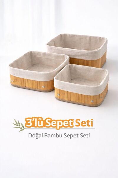 CHEFTİME 3'lü Bambu Ekmek Sepeti Dikdörtgen