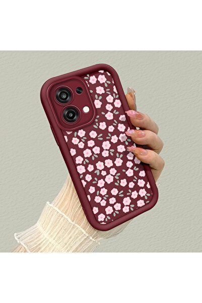 CASEVIBE Oppo A6 Pro 4G/5G Uyumlu Şirin Çiçek Desenli Bordo Telefon Kılıfı