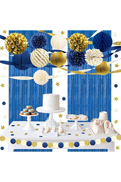 NICROLANDEE Set Decor Petrecere Bleumarin & Auriu 22 Piese, Baloane, Ghirland...