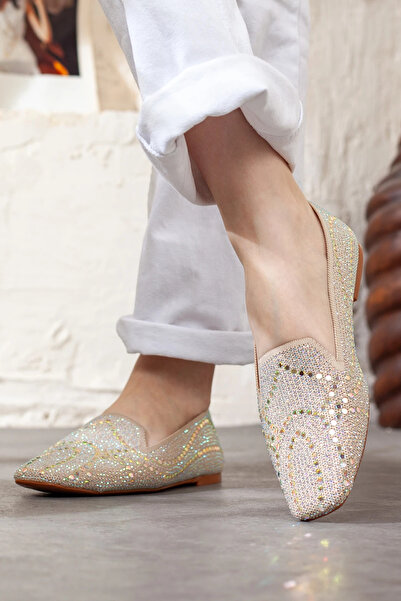 Adım Adım Γυναικεία Πλεκτά Παπούτσια Μπαλέτου με Πέτρινη Λεπτομέρεια