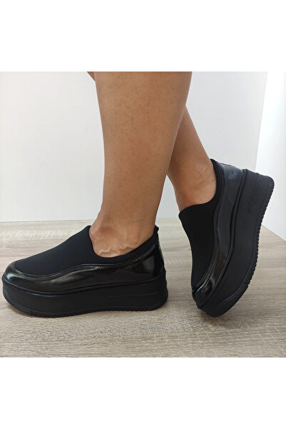 PERLLA Γυναικεία casual παπούτσια 1375-6 - 38, Μαύρο λακαριστό + Ελαστικό