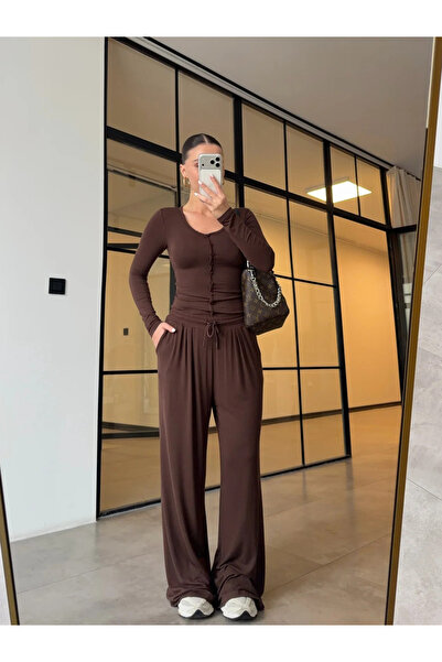 My Blog Costum cu nasturi din cașmir 100% maro - 4244