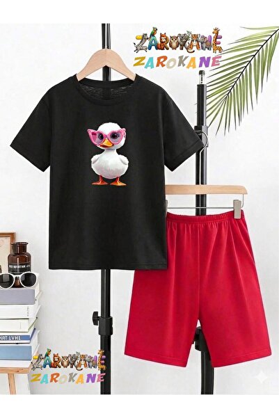 ZAROKANE Duck with Glasses Printed Top and Shorts/T-Shirt Summer Children's T...