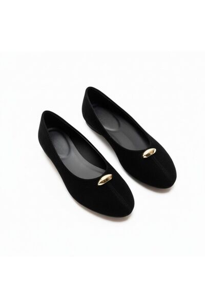 NE&VE SHOES Μαύρες γυναικείες καθημερινές μπαλαρίνες από σουέντ με χρυσή λεπτ...