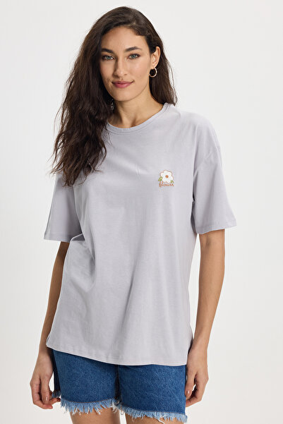 Tudors Γυναικεία μπλούζα με φαρδιά γραμμή, 100% βαμβακερή, με κοντό μανίκι κα...