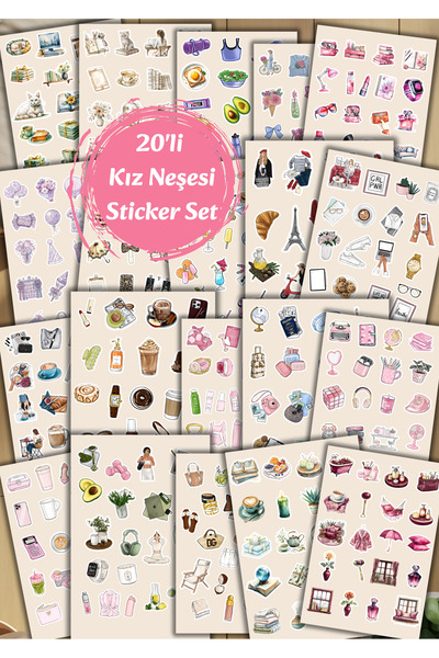 VORACRAFT Kız Neşesi Sticker Set 20 SAYFA 8X12 Planner Ajanda Günlük SB0001