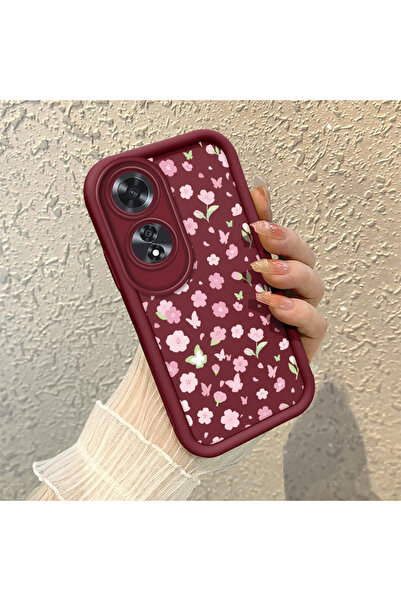 CASEVIBE Oppo A60 Uyumlu Şirin Çiçek Desenli Bordo Telefon Kılıfı