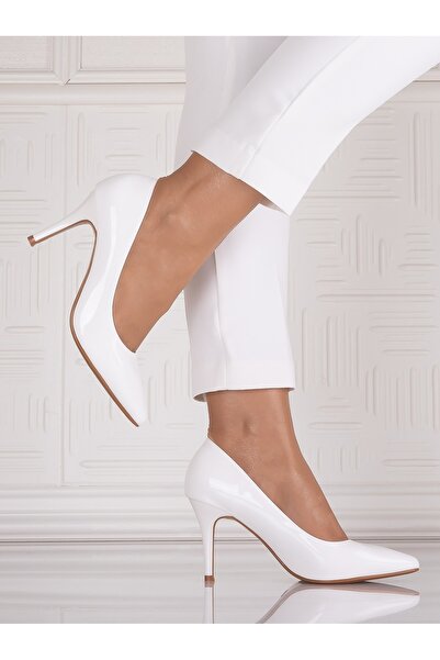 Botinelli Women's White Lacquered Ecological Leather Heeled Shoes Molnas, 40