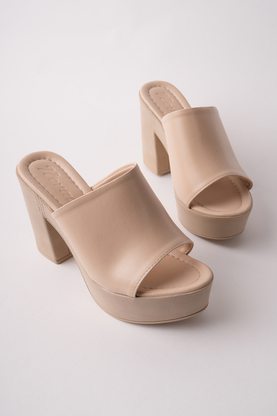 Madam Tarz NVL-161 Δερμάτινες παντόφλες με χοντρό τακούνι