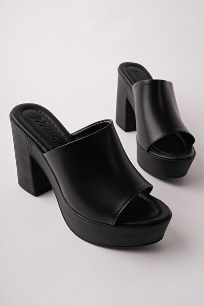 Madam Tarz NVL-161 Δερμάτινες παντόφλες με χοντρό τακούνι