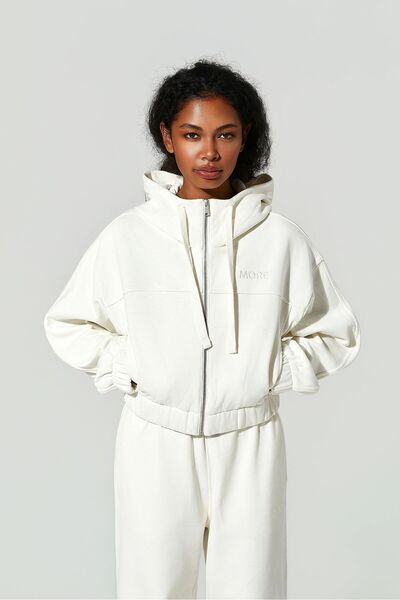 Indo Kadın Kapüşonlu Fermuarlı Crop Sweatshirt