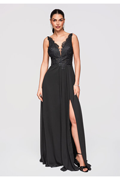 Larica OMBRE Dámske Maxi Šaty spoločenské LA-OM-DLR308 Čierna