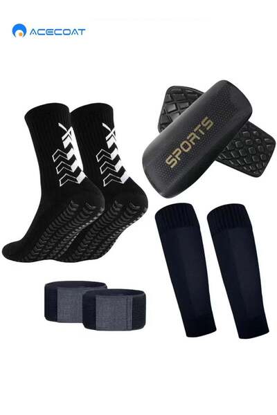 ACECOAT Football Four Piece Set Skidproof Soccer Socks Nylon Pocket Shin Guar...