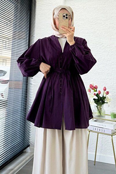 MELEK ARAZ Ribbed Detailed Voile Tunic - Purple