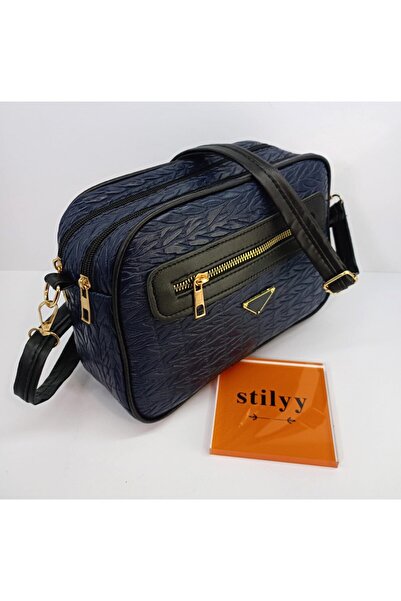 stilyy Navy Blue Straw Pattern Detailed Bag