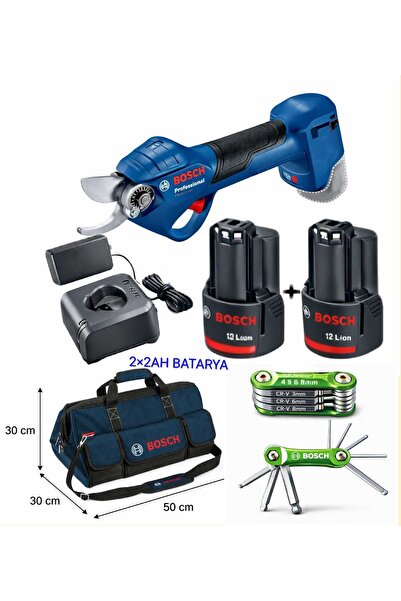 Bosch Pro Pruner Şarjlı Dal Budama Makası 2 × 2 Ah Batarya + M Beden Çanta + ...