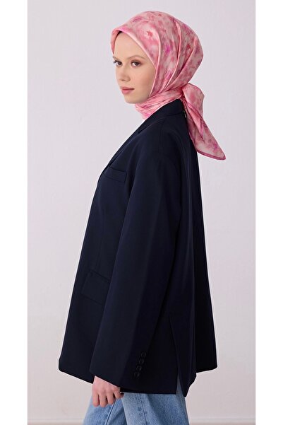 Belli Pembe Çiçek Desen %100 Twill İpek Eşarp