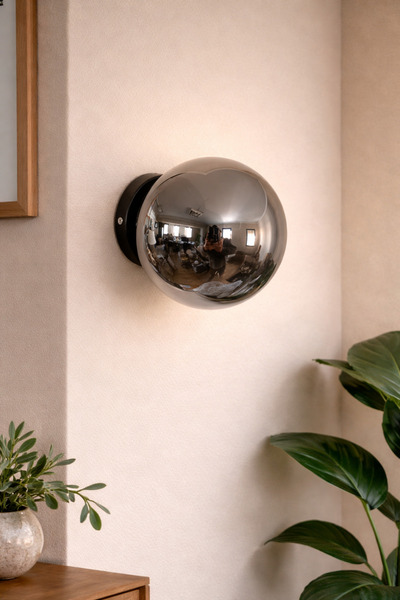 Ömür Avize Zeyna Black Case Closed Globe Glass Applique Chandelier