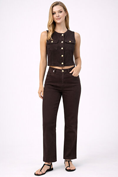 VENA Wanda Brown Wide Leg Jean Pantolon-Brown
