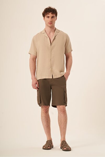 Whitefin Men's Short Sleeve Linen Shirt Stone