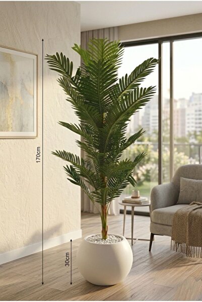 Rota Nest 170cm 30 Yapraklı Yapay Areka Ağacı Tek Gövde - 30cm Beyaz Küre Sak...