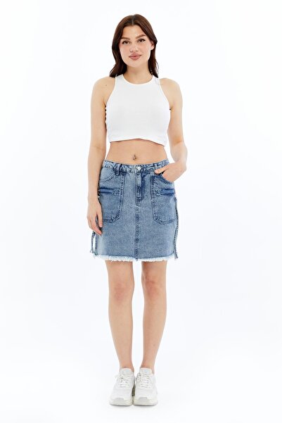 Select Moda Women's Denim High Waist Mini Skirt with Fringes and Back Pockets...