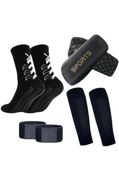 PYC Football Four Piece Set Skidproof Soccer Socks Nylon Pocket Shin Guard Sl...