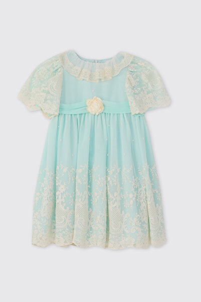 Patachou Baby Girl Embroidered Rose Detailed Mint Dress