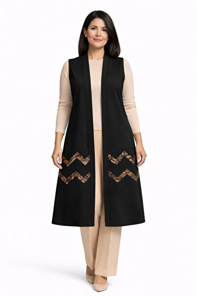 Mutlu City Γυναικείο μακρύ γιλέκο μεσήλικας με σχέδια, άνετη εφαρμογή, βολάν ...