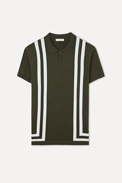 Mudo سترة تريكو بأكمام قصيرة وياقة بولو مخططة