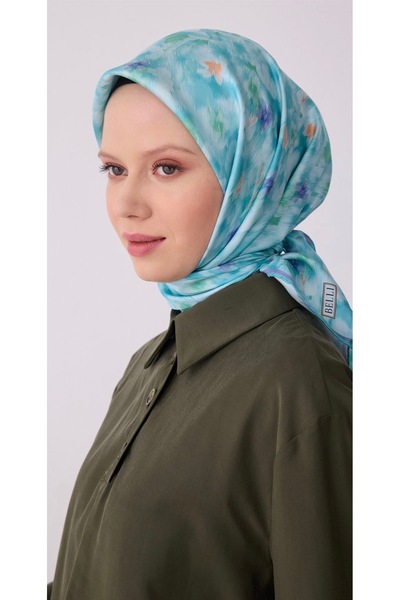 Belli Blue multicolor floral pattern 100% twill silk scarf