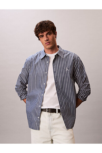 Calvin Klein Erkek LS Stripe Washed Poplin Relaxed Fit Gömlek