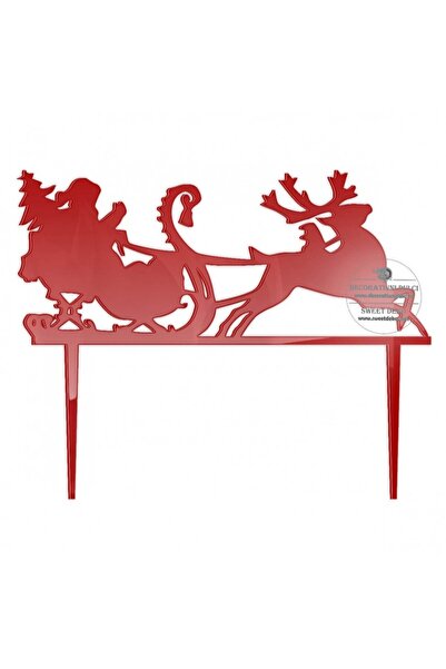 Decoratiuni Dulci Cake Topper Mos Craciun pe sanie - Rosu