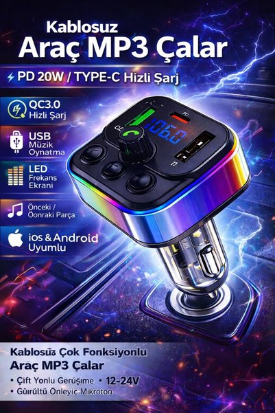 ATLT ATLANTİS 12-24V 20W KABLOSUZ MP3 ÇALAR ARAÇ İÇİ KULLANIM BLUETOOTHLU LED...