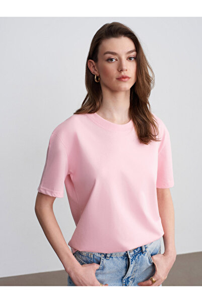 Dilvin 30312 100% βαμβακερό διακοσμητικό μπλουζάκι με ραμμένη λαιμόκοψη - Ροζ...