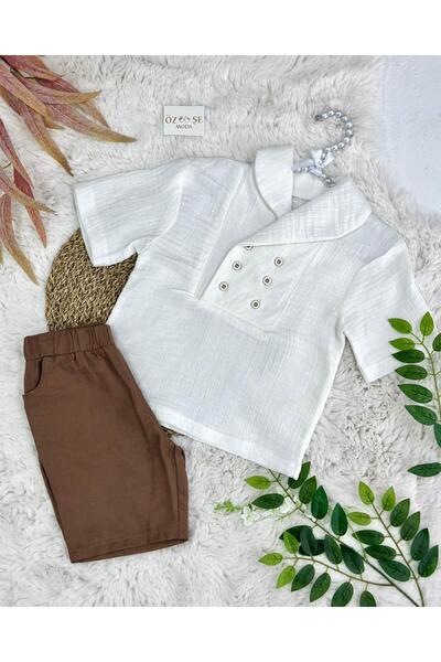 ÖZSEMODA طقم شورت قميص موسلين للجنسين