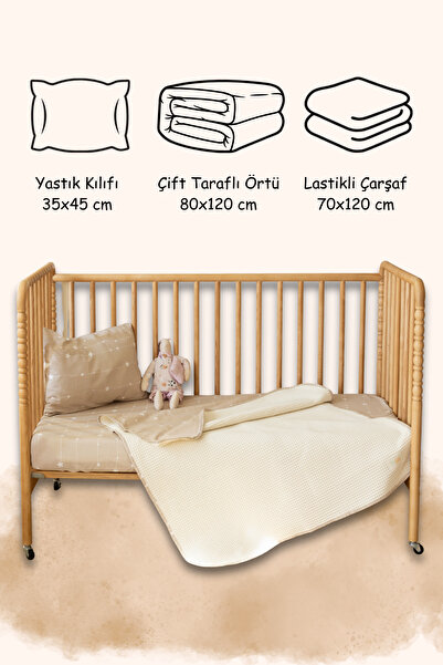 ESTİ Baby Bebek & Çocuk Uyku Seti – 3’lü Pike Takımı 70x120 cm (Lastikli Çarş...